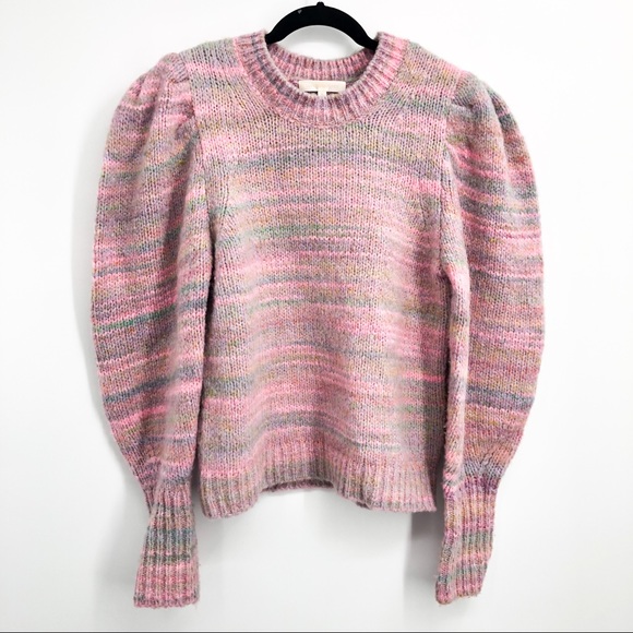 LoveShackFancy Aquarius Pullover Chunky Knit Sweater Pink Cloud Puff Sleeve - Picture 3 of 8